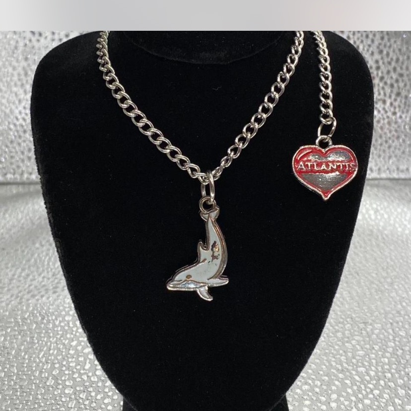 *** Atlantis ^^^ Silver-Tone Dolphin Charm Necklace / Atlantis Charm *** Ooak ^^